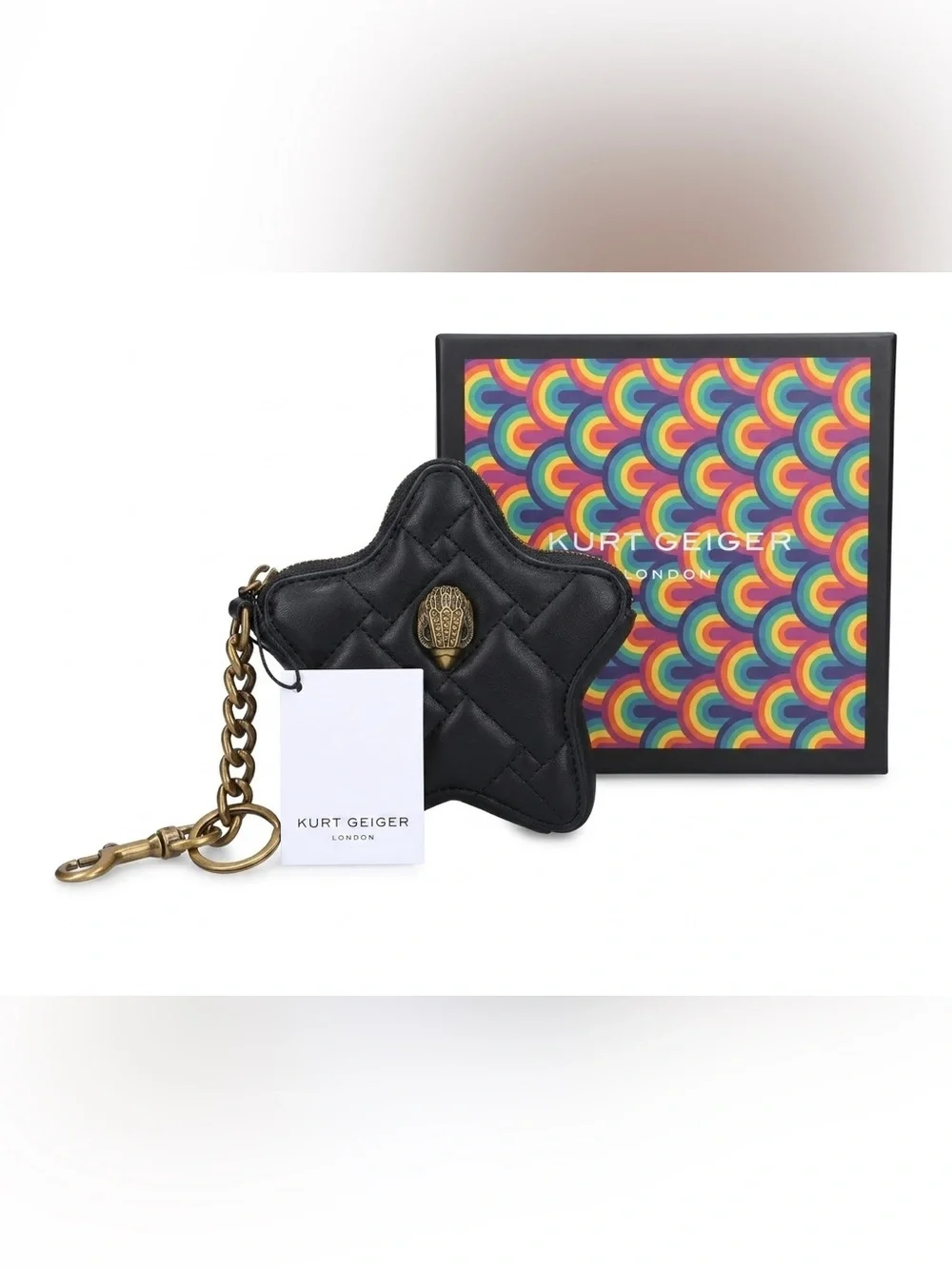 Kurt Geiger London Kensington Star Bag Charm Coin Purse Quilted Black